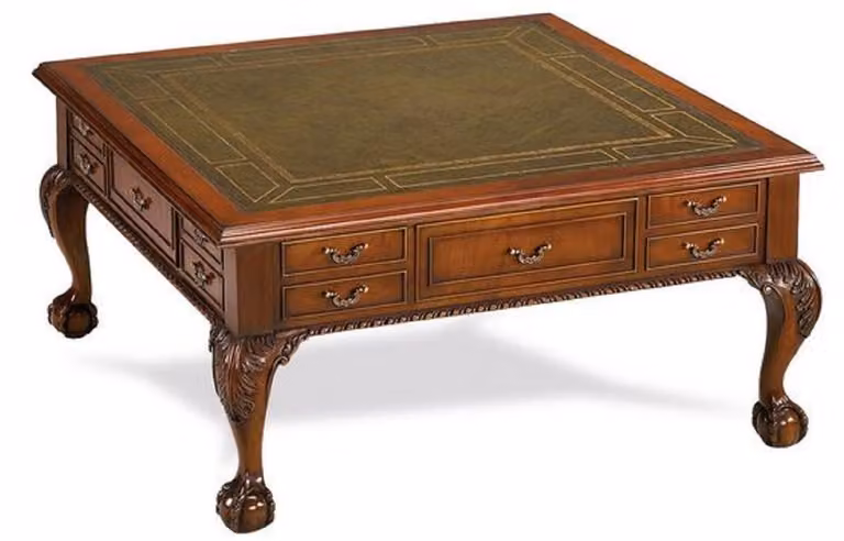 Casa Padrino stolik w stylu barokowym ciemny brąz / zielony 100 x 100 x h. 49 cm - Stolik w stylu barokowym z 20 szufladami - Luksusowe meble do salonu w stylu barokowym - Meble w stylu barokowym