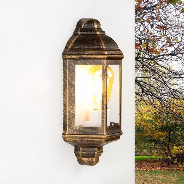 Lampa ścienna, styl vintage, mosiądz, IP44, gwint E27, wysokość 17,5 cm, styl morski, do użytku zewnętrznego