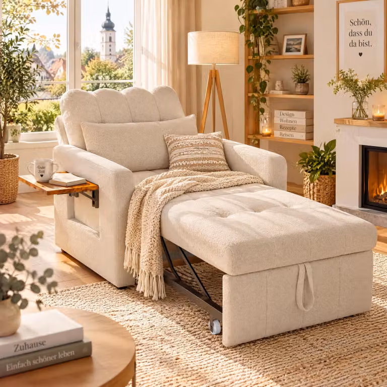 Fotel wypoczynkowy 3 w 1 z funkcją łóżka, rozkładana sofa z funkcją spania, fotel rozkładany z regulowanym oparciem, rozkładany, wymiary: 190x108x86 cm, kolor beżowy