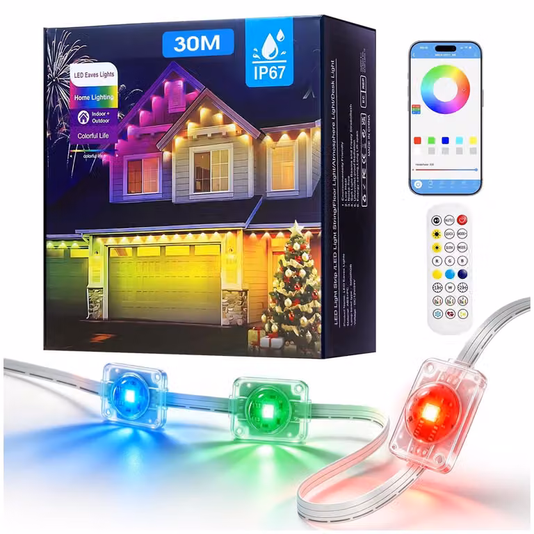 Lampki choinkowe zewnętrzne - RGB LED - 30 m - IP67 - Wielokolorowe - Stałe