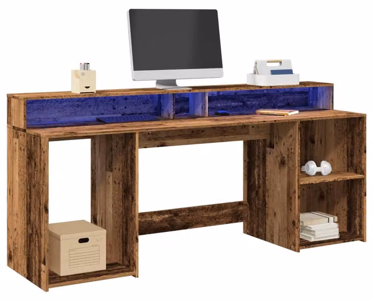 Biurko - Stół warsztatowy - Stół pod laptopa - Stół komputerowy - Biurko z drewna odzyskanego - Oświetlenie LED RGB
