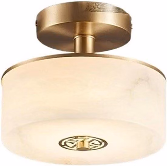 Lampa sufitowa Rond - obudowa miedziana - nastrojowe oświetlenie - klosz z marmuru - szerokość 20 cm - kolor miedziany