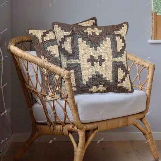 Poszewki na poduszki 45x45 cm - Autentyczna wełna jutowa - Ręcznie tkany kilim - Dekoracja w stylu boho do salonu