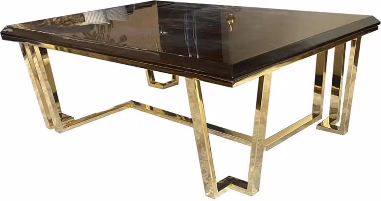 Casa Padrino stolik kawowy art deco ciemny brąz / złoty 130 x 90 x h. 45 cm - Elegancki stolik do salonu ze szklanym blatem - Meble Art Deco
