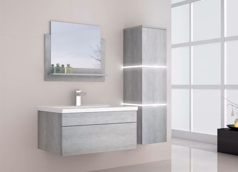 HOME DELUXE - Zestaw mebli łazienkowych - WANGEROOGE BIG Grey - Duży - z umywalką i kompletem akcesoriów - Szerokość umywalki: 60 cm | Meble łazienkowe Umywalka Zestaw mebli łazienkowych