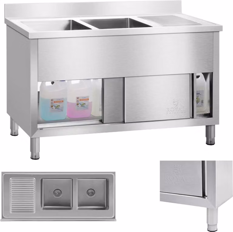 Zlewozmywak Zlew Gastronomiczny Przemysłowy 2-Komorowy Na Podstawie 140Cm Royal Catering