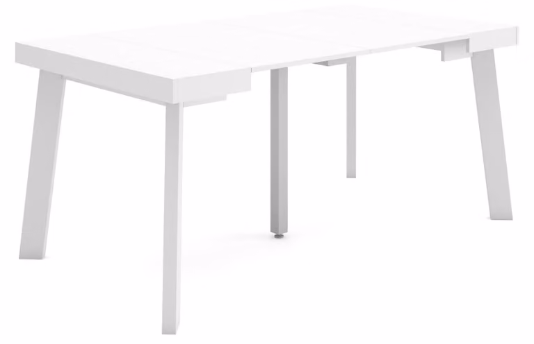 Rozkładany stół konsolowy, 160 cm, biały, dla 8 osób, z drewnianymi nogami