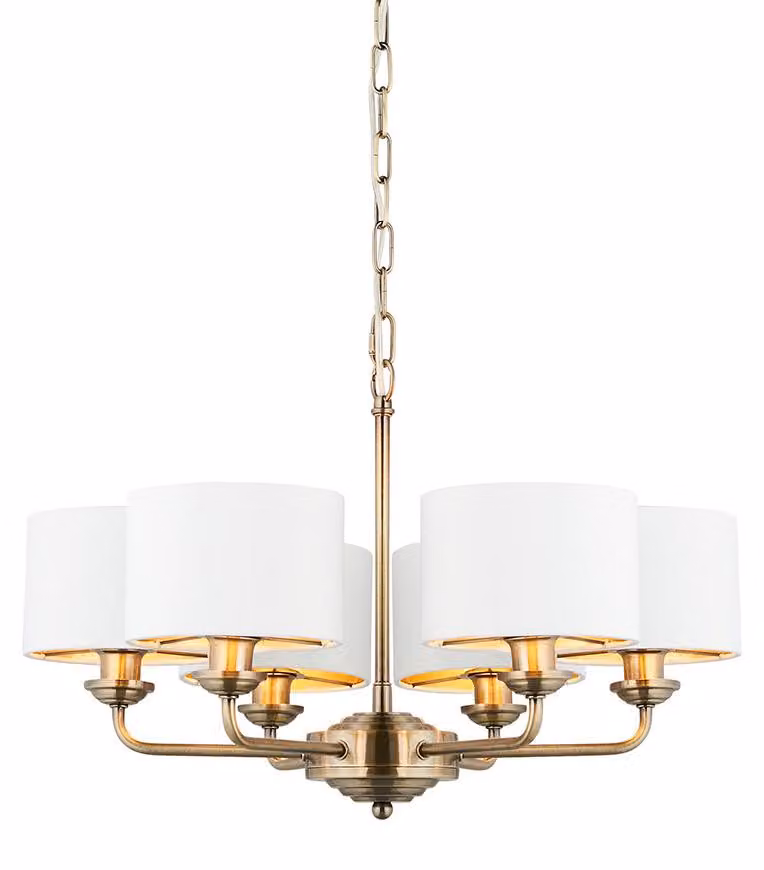Lampa wisząca HIGHCLERE antyczna mosiężna 6xE14x15W tkanina wym:185,5x53,7x53,7cm IP20 Endon