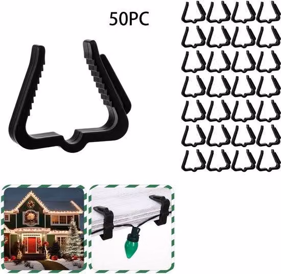 Uchwyty do lampek choinkowych w stylu lat 50. - Uchwyty do dekoracji świątecznych - 4,9*4,2*1,4 cm - Uchwyty do dekoracji przeznaczone do listew przypodłogowych, balustrad, okapów - do dekoracji świątecznych - kolor czarny