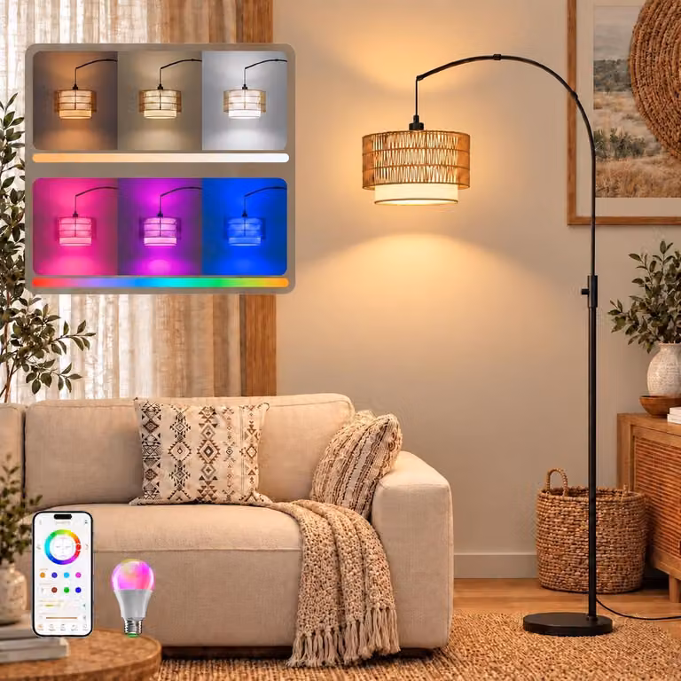 Lampa stojąca w stylu boho, RGB, 180 cm, kompatybilna z Amazon Alexa