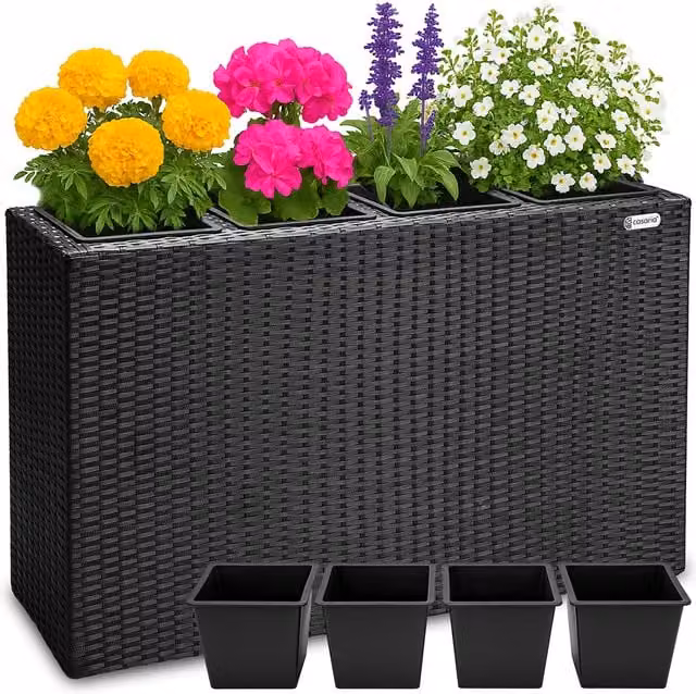 Doniczka CASARIA w kolorze czarnym z technorattanu W 60 cm x S 27 cm x G 27 cm