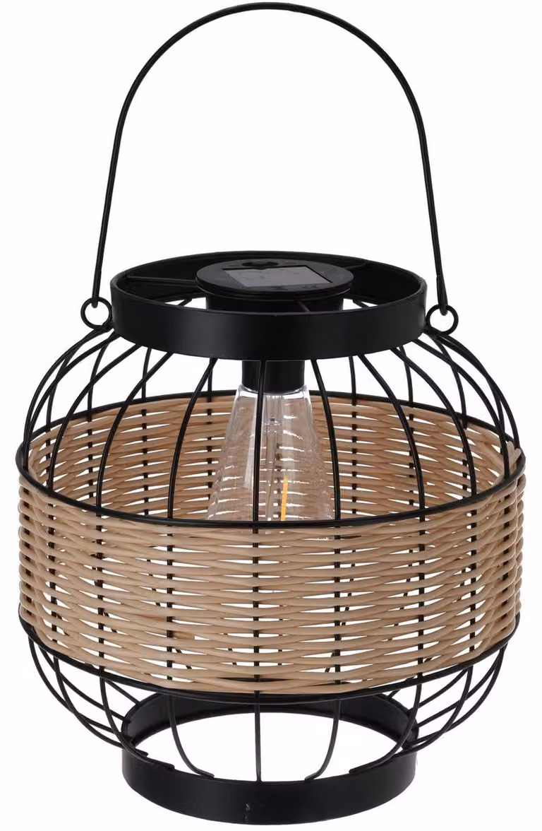 Lampion solarny z dekorem z plecionki i z szerokim uchwytem, Ø 24 x 24 cm