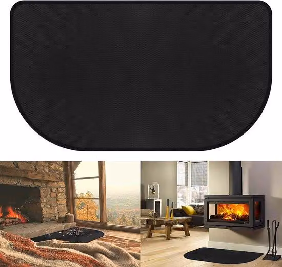 Ognioodporna mata pod kominek do kominków otwartych – 80 x 50 x 0,5 cm – Szczególnie nadaje się do kominków opalanych drewnem, zarówno wewnątrz, jak i na zewnątrz – Chroni podłogi i dywany przed iskrami i żarzącymi się węglami – Czarna