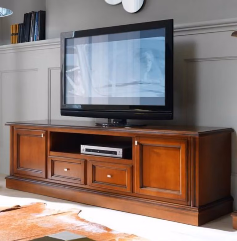 Casa Padrino luksusowa komoda Biedermeier TV 200 x 50 x H 61 cm - kredens szafka TV brązowe drewno kolory meble