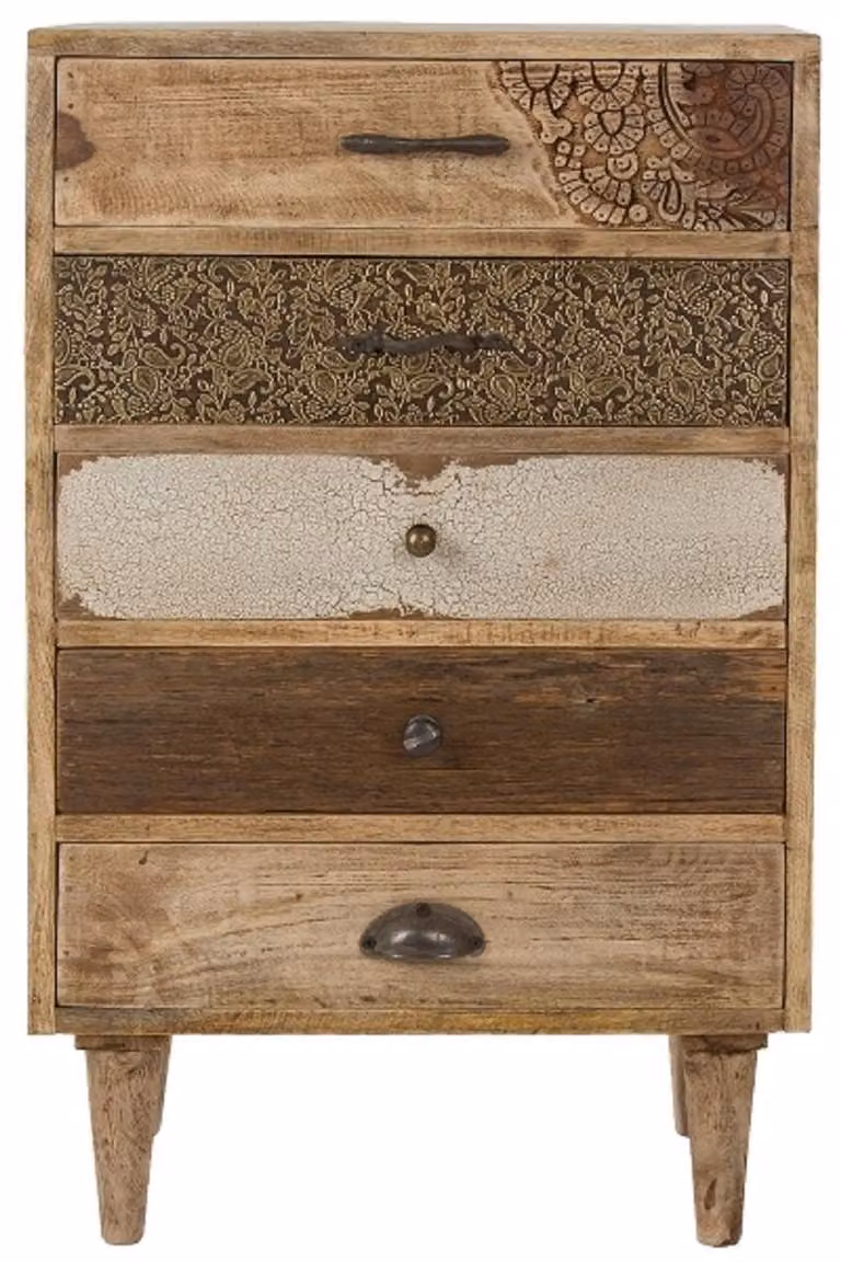 Casa Padrino komoda w stylu rustykalnym z 5 szufladami naturalne kolory / wielokolorowa 48 x 27 x wys. 80 cm - Meble w stylu rustykalnym