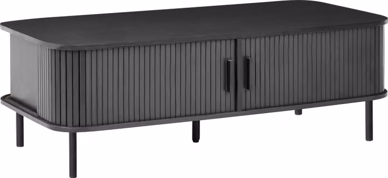 BELIANI Stolik kawowy czarny MDF metalowe nóżki retro drzwi przesuwne salon