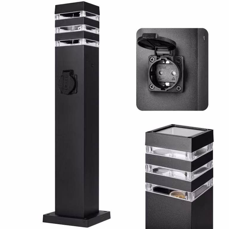 MasterLED Lampa zewnętrzna E27 IP54 z gniazdem 60 cm czarna Lampa drogowa Lampa słupkowa z aluminium do ogrodu i podwórka