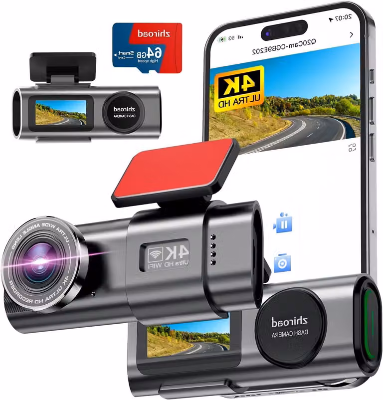 Kamera samochodowa - urządzenie do rejestracji jazdy - bezpieczne podróże - 4K Ultra HD - szeroki kąt widzenia 170° - czarna