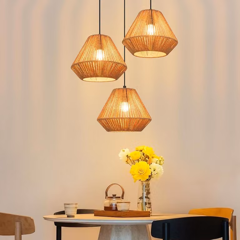 ZMH lampy wiszące boho lampa wisząca rattanowa lampa wisząca jadalnia 3 płomienie lampa stołowa retro z gniazdem E27 do salonu / bez żarówki