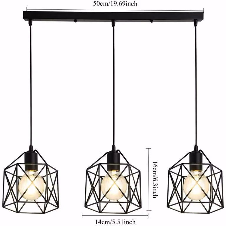 Lampa wisząca - przemysłowa lampa sufitowa z 3 żarówkami - czarna metalowa obudowa - gwint E27 - nie posiada ściemniacza - żarówki nie są dołączone