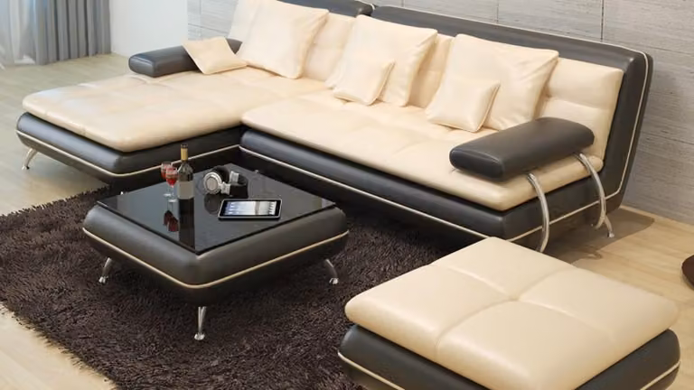 Nowoczesna skórzana sofa narożna – zestaw wypoczynkowy, sofa narożna w stylu designerskim, dostępna od ręki