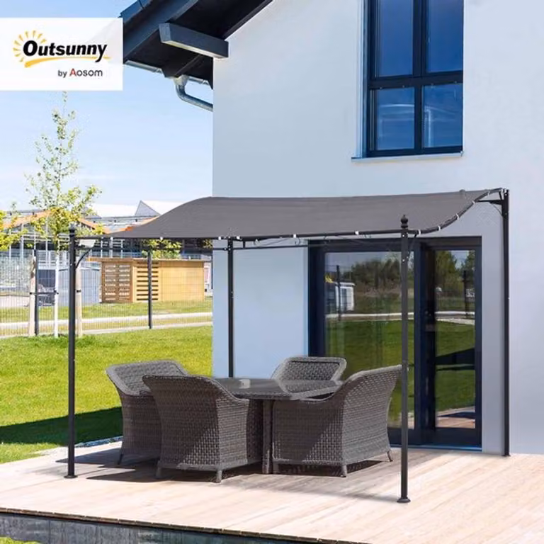 Pergola, zadaszenie tarasu - Pawilon ogrodowy z zakrzywionym dachem - 297x297 cm - Metal, kolor szary