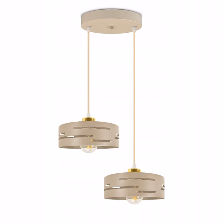Lampa wisząca LUXOLAR, 2 źródła światła, beżowa, złota, gwint E27, styl loft, regulowana wysokość