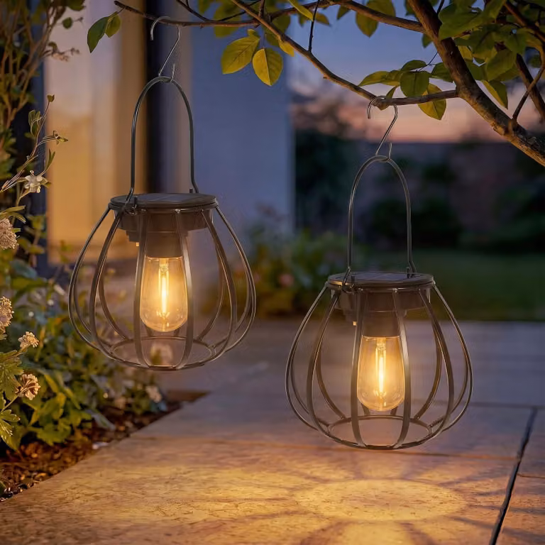 Lampion solarny metalowy - Lampa ogrodowa Ip65 - 10-12 godzin oświetlenia nocnego - Do zawieszenia na zewnątrz
