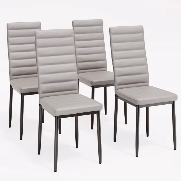 Zestaw 4 krzeseł do jadalni BEALIFE, obite sztuczną skórą, z wysokim oparciem | Ergonomiczny design, tapicerowane krzesła | Jasnoszary | TB40