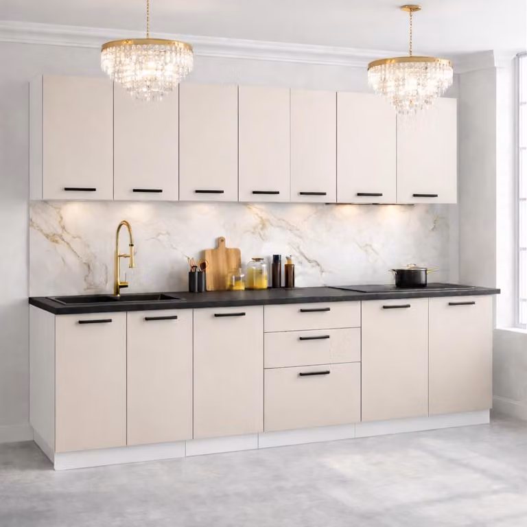 ULWEHOME Meble kuchenne Zestaw mebli kuchennych Kuchnia Milan 260cm | szafka • regał • blat • aneks kuchenny | Kaszmir 2,6 m