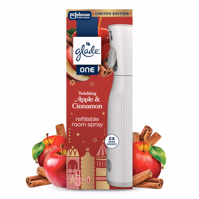 Świąteczny zimowy Glade® ONE - Twinkling Apple & Cinnamon, odświeżacz powietrza z wymiennym wkładem 10 ml