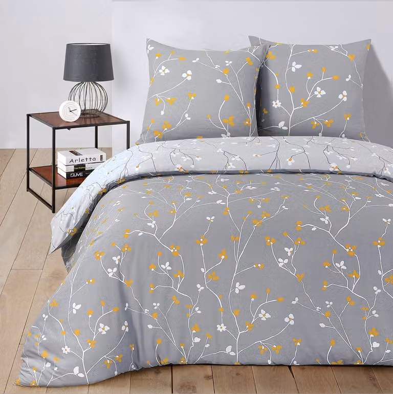 Przewiewny komplet pościeli z odwróconym wzorem, 200 x 200 cm, z dwoma poszewkami na poduszki, 100% bawełna, wzór kwiatowy
