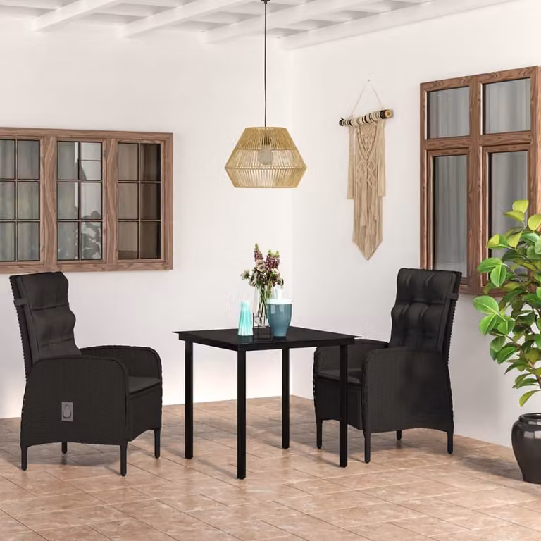 Maison Exclusive – 3-częściowy zestaw ogrodowy do jadalni z poduszkami, czarny