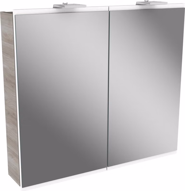 FACKELMANN Szafka z lustrem LED LIMA / Szafka łazienkowa z systemem cichego domykania / Wymiary (szer. x wys. x gł.): ok. 80 x 73 x 15,5 cm / Meble do WC lub łazienki / Korpus: brązowy / Front: biały/lustro