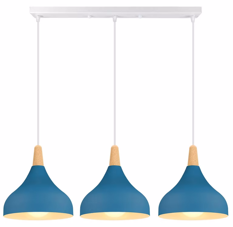 Lampa wisząca, styl retro, gwint E27, kształt kropli, metal/drewno, średnica 20 cm, kolor Oxford Blue (ciemnoniebieski)