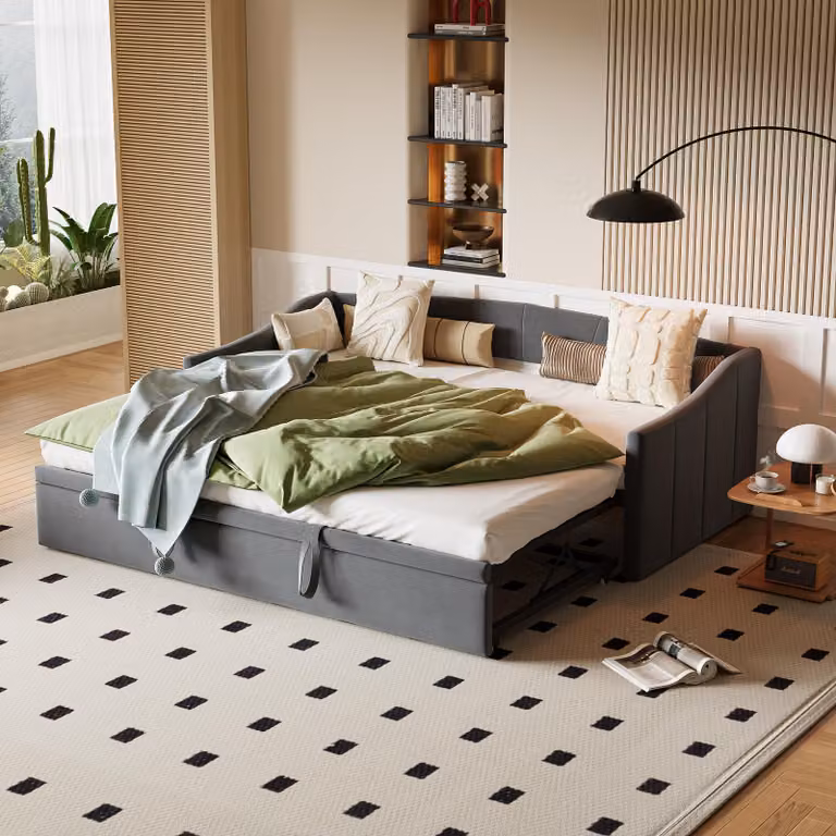 Rozkładana sofa ProximaX 90x200 cm, szary aksamit, sofa 3 w 1, rozkładana sofa z szufladą do przechowywania