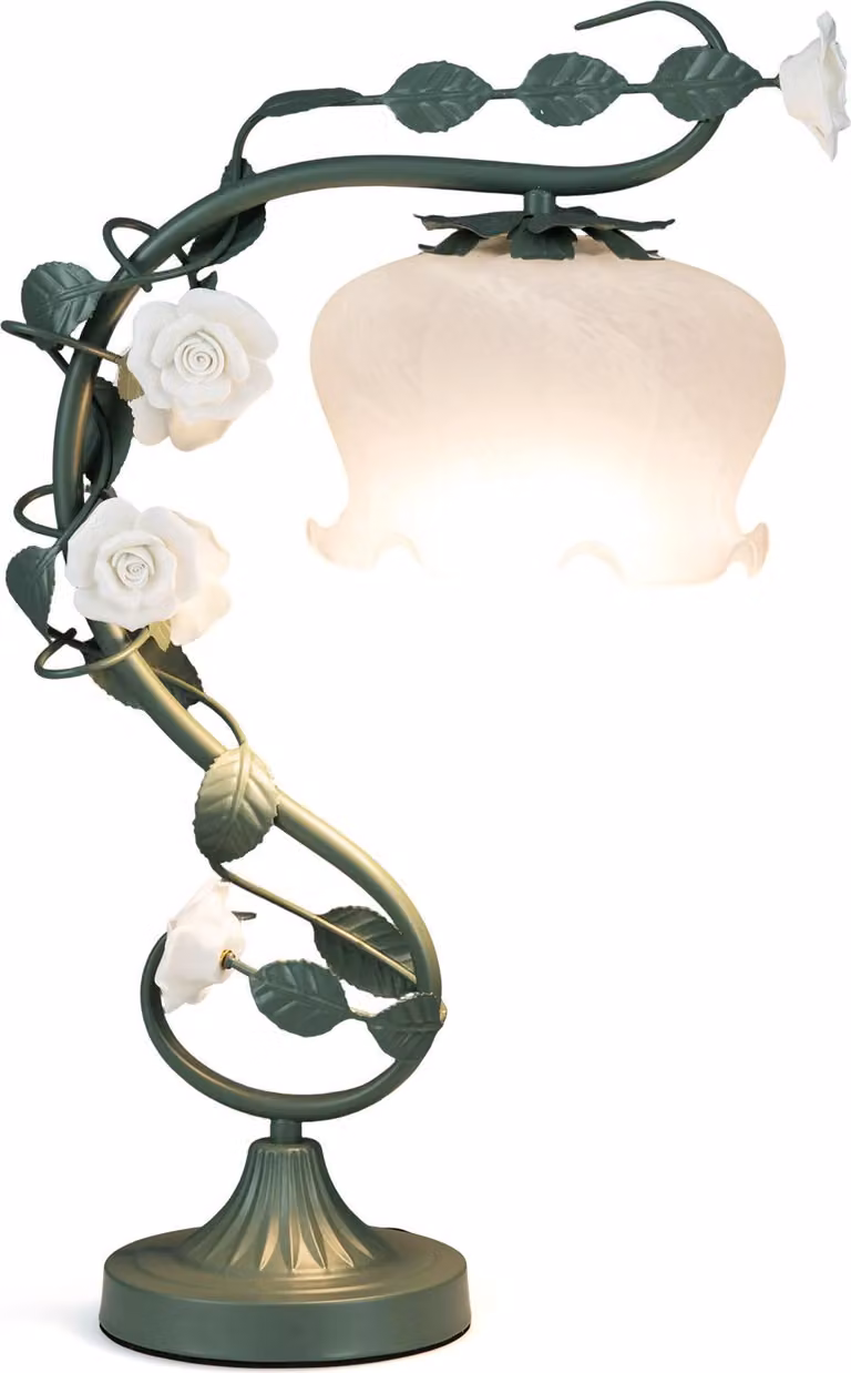 COSTWAY kwiatowa lampa stołowa, lampka nocna z abażurem z konwalii, 6 ceramicznych róż i metalowych liści, lampka biurkowa dekoracja lampki nocnej