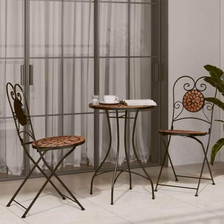 Maison Exclusive – zestaw bistro z mozaiką w kolorze terakoty, z elementami z żelaza i ceramiki