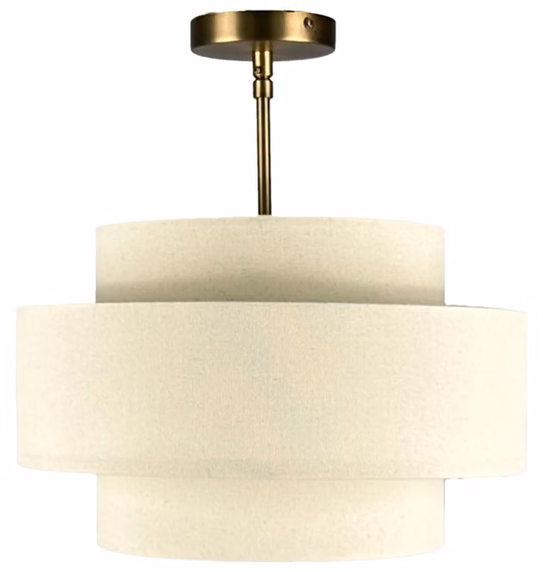Lampa sufitowa Relaxdays, styl Mid-Century, retro, 3-warstwowy abażur, gwint E27, wymiary: 36,5 x 35 cm, materiały: len i metal, kolor: kremowy/mosiężny
