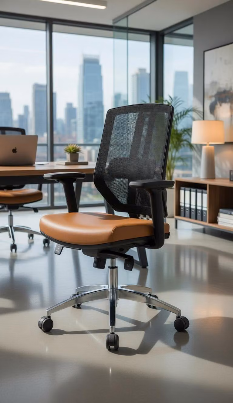 Ergonomiczne krzesło biurowe z regulowanymi podłokietnikami i możliwością obrotu