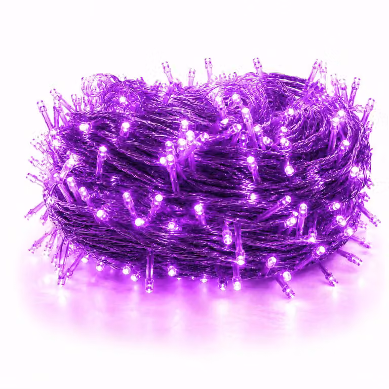 50M 500LEDs 8 Modes Fairy Lights Power LED Christmas Fairy Lights Transparent Cable Room Decoration Light Party Garden Christmas Tree Lighting, fioletowy