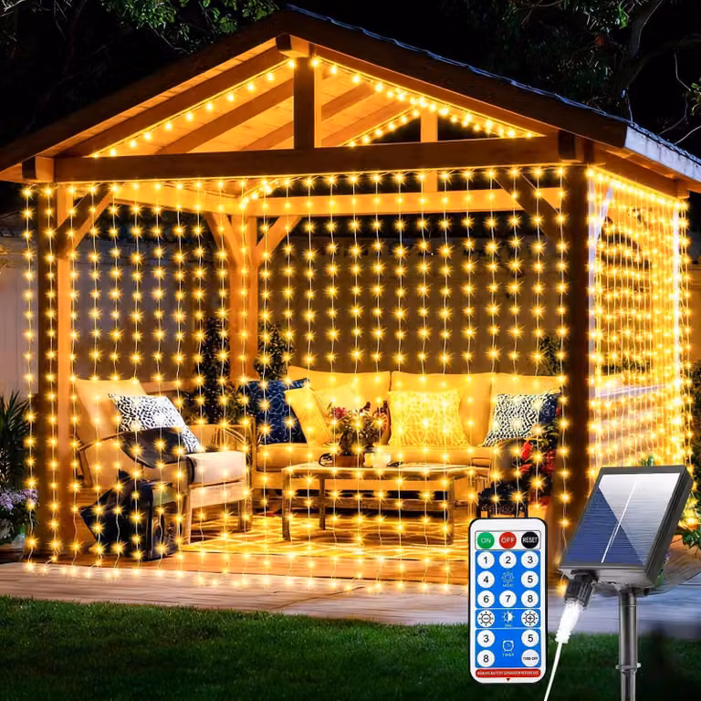 Ścienny panel świetlny solarny Joycome, 3m x 3m, 300 diod LED, ciepła biel