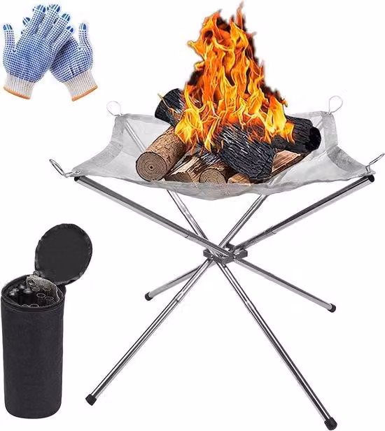 Przenośny palenisko - Składane palenisko zewnętrzne - Przytulne wieczory - Stal nierdzewna - 42 cm - Srebrny