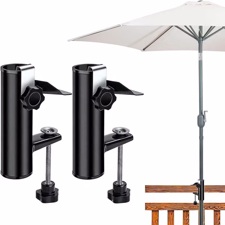 Stojak na parasol - Uchwyt na parasol - Osłona przeciwsłoneczna na balkon - Oszczędna konstrukcja - 2 sztuki - Czarny