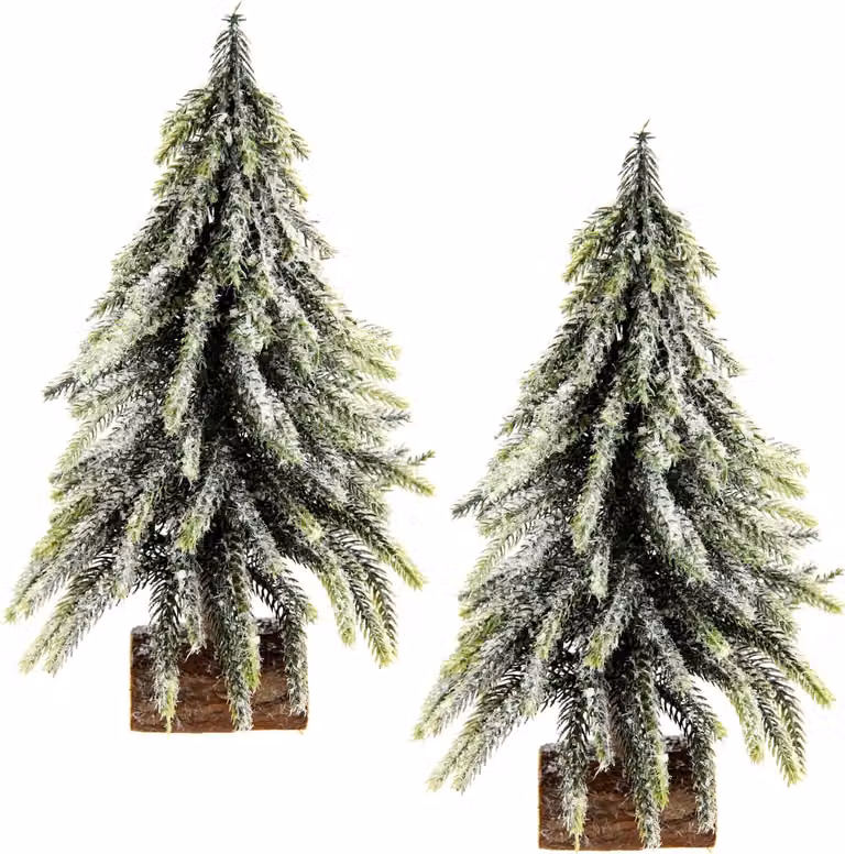 Miniaturowa choinka dekoracyjna - ozdoba świąteczna - zestaw 2 sztuk - 15x15x25 cm - zielono-biała