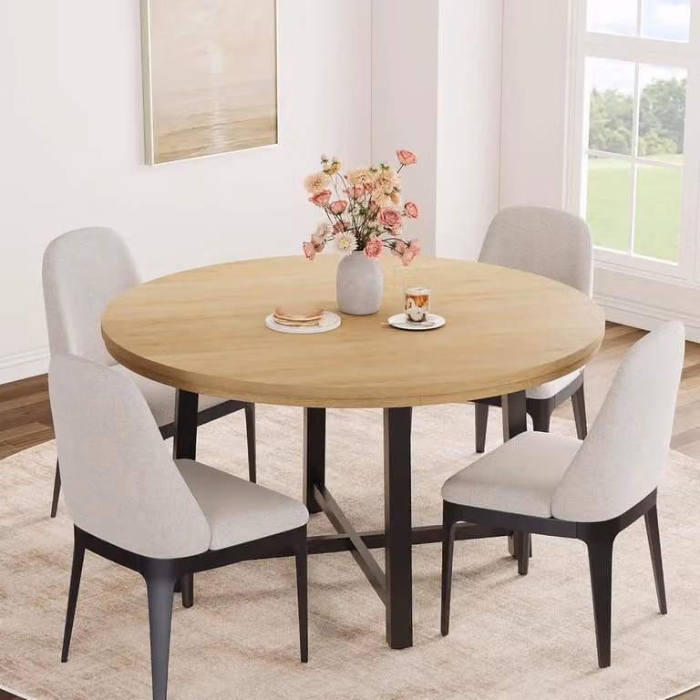 Stół jadalny - Okrągły stół kuchenny - Dla 4-6 osób - 119 cm - Oszczędza miejsce - Nowoczesny design - Drewno