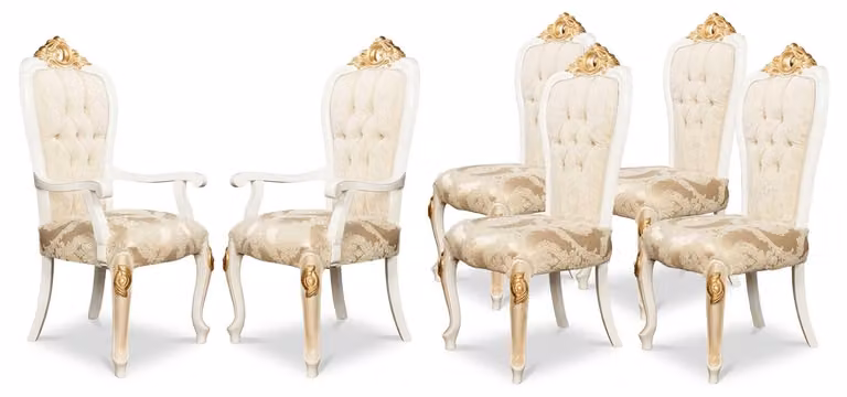 Sześć eleganckich krzeseł w klasycznym stylu do stylowej jadalni