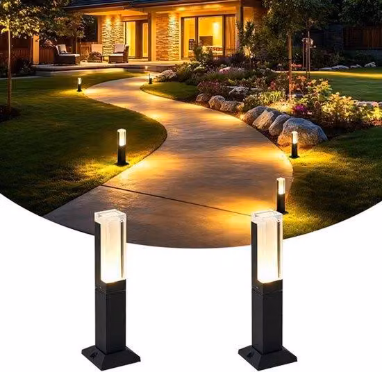 2 sztuki lamp ogrodowych LED, 6W, lampa stojąca do ogrodu, lampa zewnętrzna, napięcie 220V, wysokość 40 cm, światło ciepłe (3000K), wodoodporna (IP65), kolor czarny.