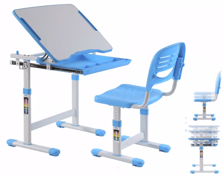 Biurko dziecięce z krzesłem o ergonomicznie regulowanej wysokości - Stół kreślarski - Biurko szkolne