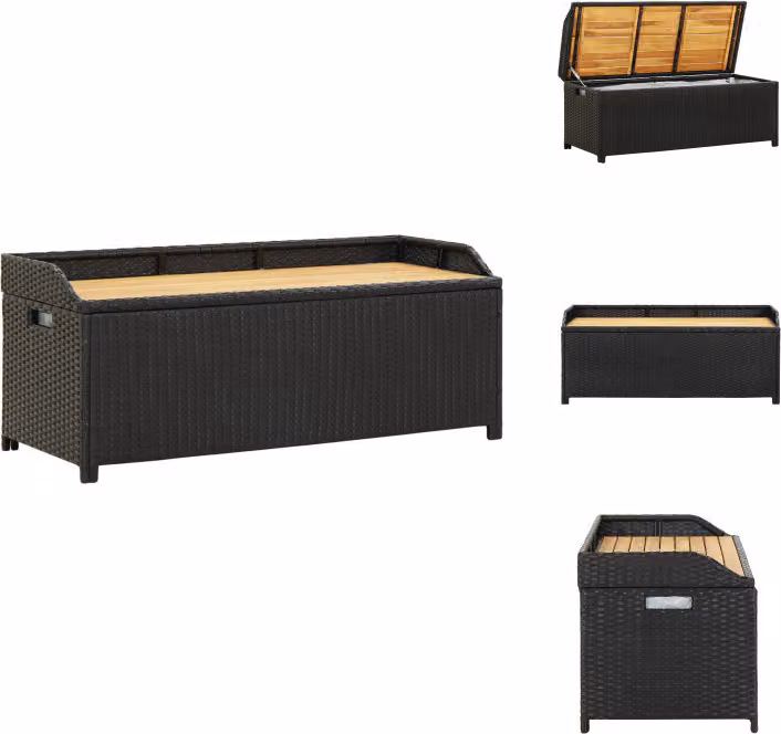 vidaXL Ławka ze schowkiem 120 cm czarny polirattan - Ławki ogrodowe